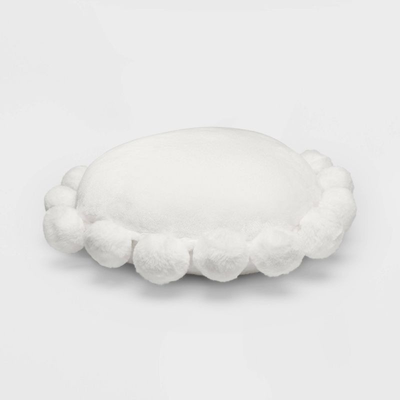 slide 2 of 4, Round Plush Kids' Pillow with Pom-Poms Cream - Pillowfort™: Decorative Throw, Sensory Friendly, OEKO-TEX Certified, 1 ct