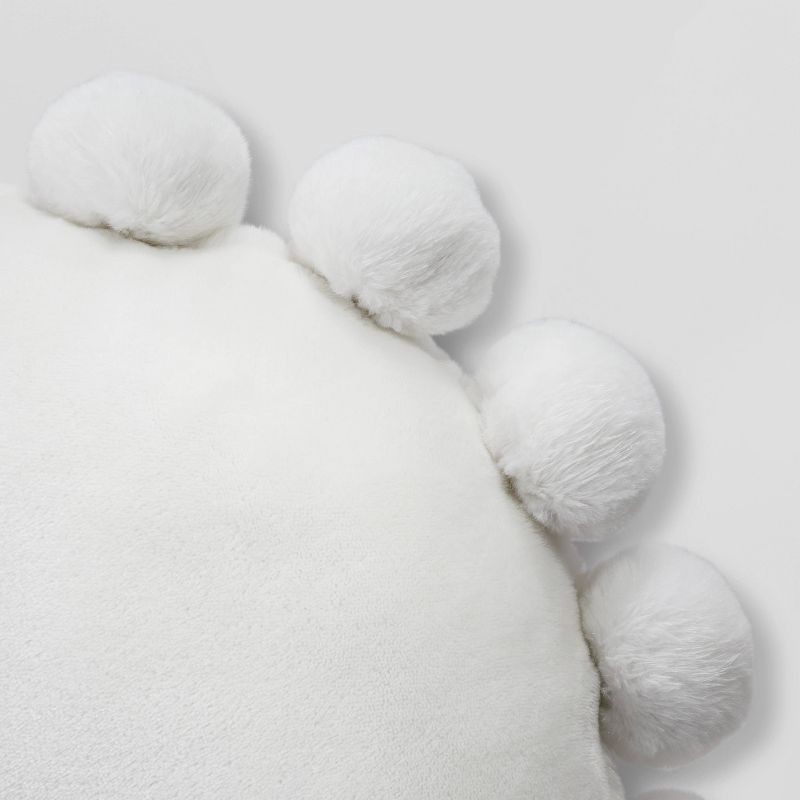 slide 3 of 4, Round Plush Kids' Pillow with Pom-Poms Cream - Pillowfort™, 1 ct