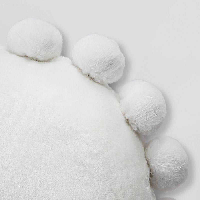 slide 3 of 4, Round Plush Kids' Pillow with Pom-Poms Cream - Pillowfort™: Decorative Throw, Sensory Friendly, OEKO-TEX Certified, 1 ct