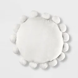 Round Plush Kids' Pillow with Pom-Poms Cream - Pillowfort™: Decorative Throw, Sensory Friendly, OEKO-TEX Certified