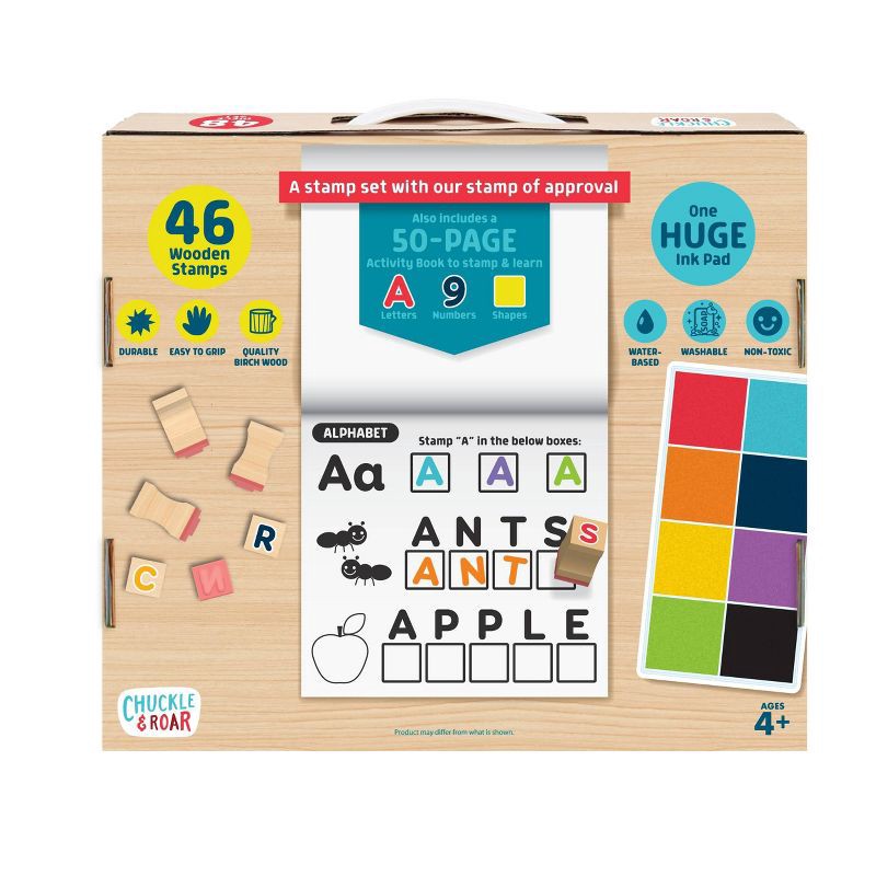 slide 5 of 9, 48pc Wooden Letters, Numbers, & Shapes Stamp Set - Chuckle & Roar, 48 ct