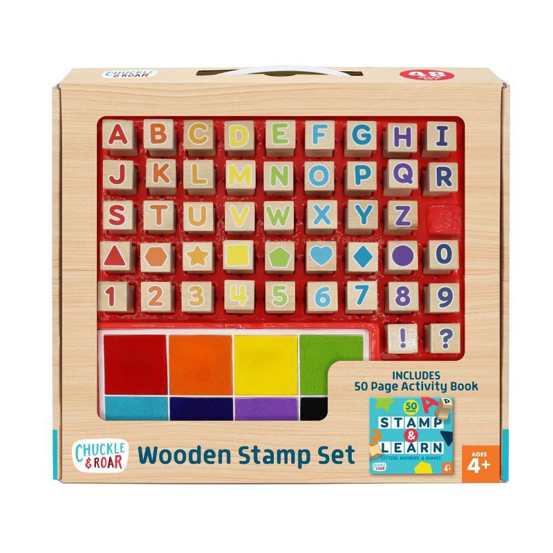 slide 1 of 9, 48pc Wooden Letters, Numbers, & Shapes Stamp Set - Chuckle & Roar, 48 ct