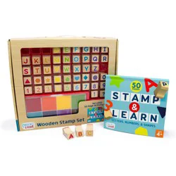48pc Wooden Letters, Numbers, & Shapes Stamp Set - Chuckle & Roar