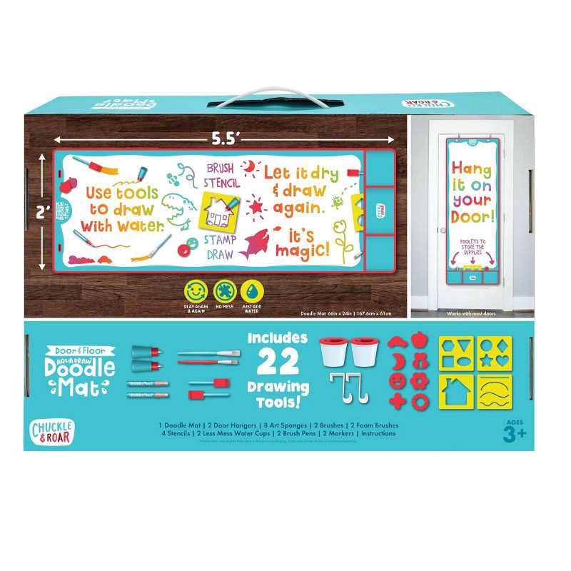 slide 4 of 10, Giant Aqua Draw Door & Floor Doodle Mat with 22 Mess-Free Tools – Chuckle & Roar, 1 ct