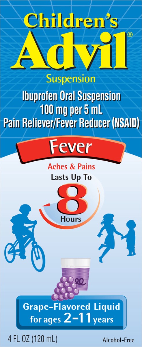 slide 13 of 13, Advil Children's Advil Pain Reliever and Fever Reducer, Liquid Children's Ibuprofen for Pain Relief, Grape - 4 Fl Oz, 4 fl oz