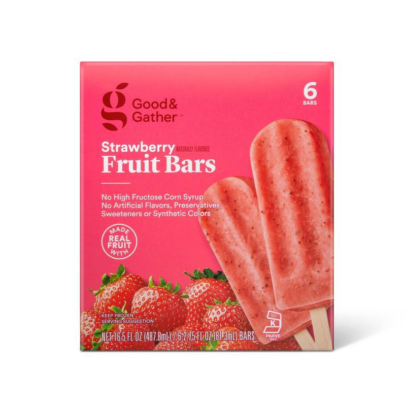 slide 1 of 3, Frozen Strawberry Fruit Bars - 16.5oz/6ct - Good & Gather™, 16.5 oz, 6 ct