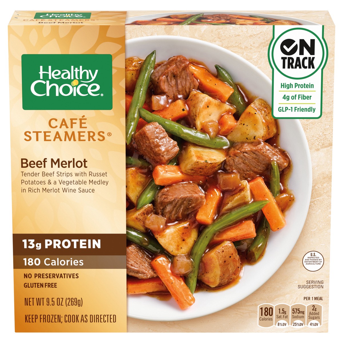 slide 1 of 5, Healthy Choice Café Steamers Beef Merlot, Frozen Meal, 9.5 oz. Bowl, 9.5 oz