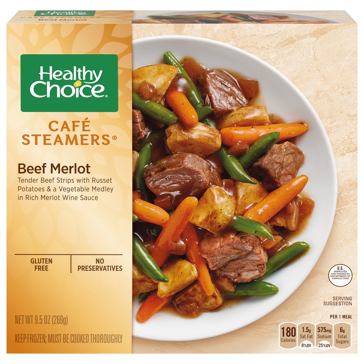 slide 1 of 5, Healthy Choice Cafe Steamers Beef Merlot, Frozen Meal, 9.5 OZ Bowl, 9.5 oz