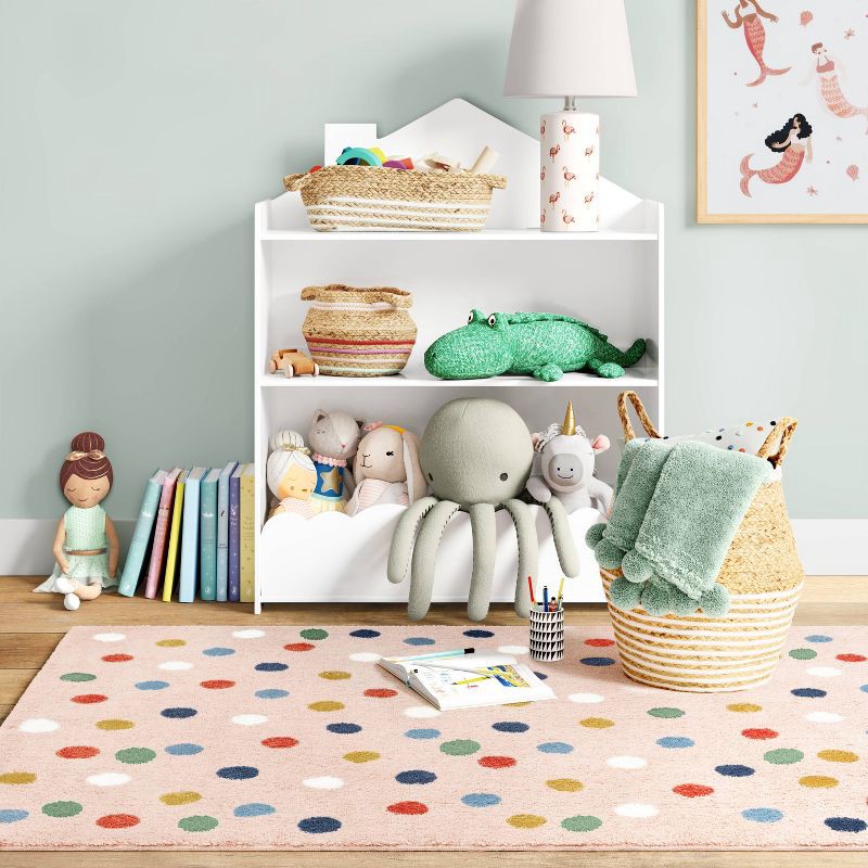 slide 2 of 5, 4'x5'6" Multi Dot Kids' Rug Pink - Pillowfort™: Tufted Polka Dot Accent for Kids Room, OEKO-TEX Certified, 1 ct