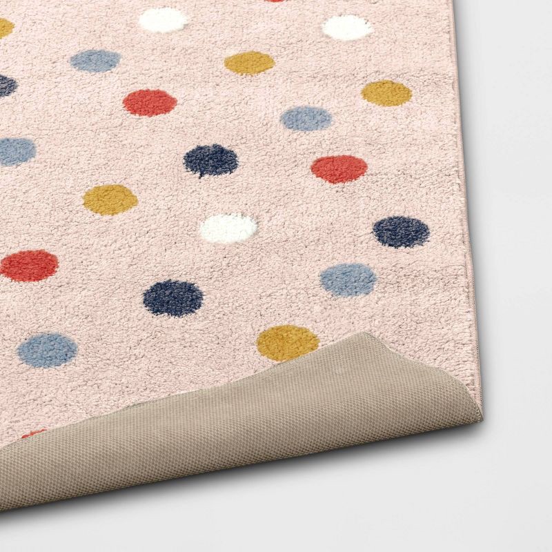 slide 4 of 5, 4'x5'6" Multi Dot Kids' Rug Pink - Pillowfort™: Tufted Polka Dot Accent for Kids Room, OEKO-TEX Certified, 1 ct