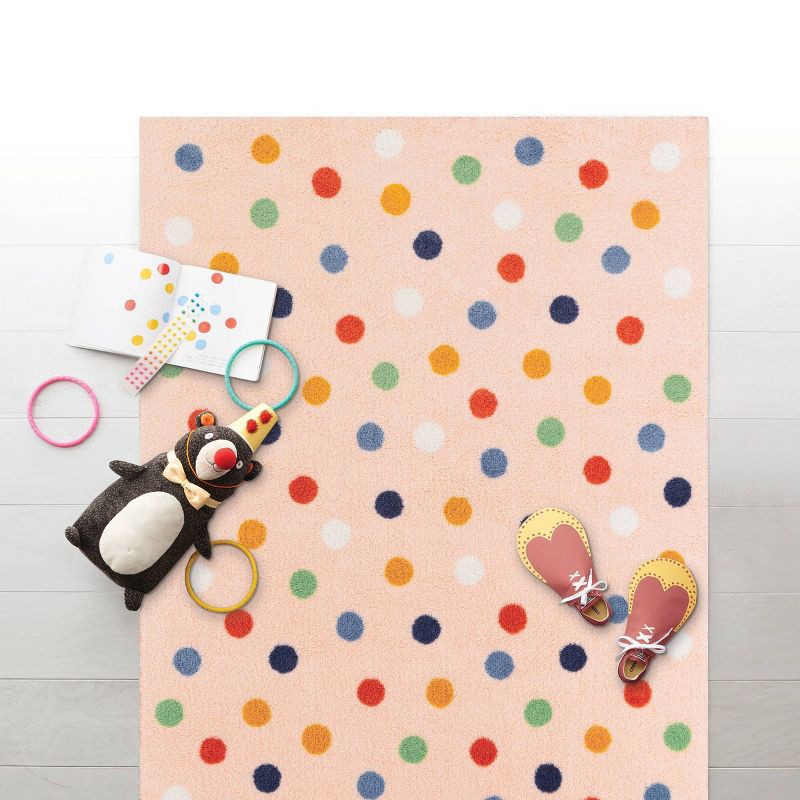 slide 5 of 5, 4'x5'6" Multi Dot Kids' Rug Pink - Pillowfort™: Tufted Polka Dot Accent for Kids Room, OEKO-TEX Certified, 1 ct