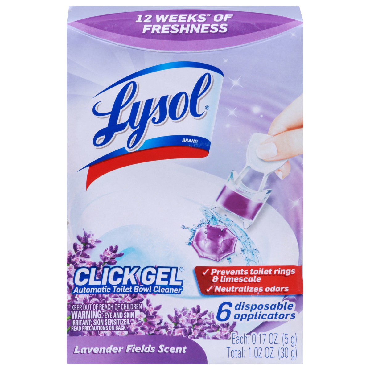 slide 1 of 9, Lysol Click Gel Automatic Toilet Bowl Cleaner, Lavender Scent, 6 ct