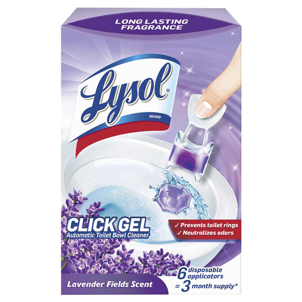 slide 1 of 1, Lysol Click Gel Automatic Toilet Bowl Cleaner, Lavender Scent, 6 ct