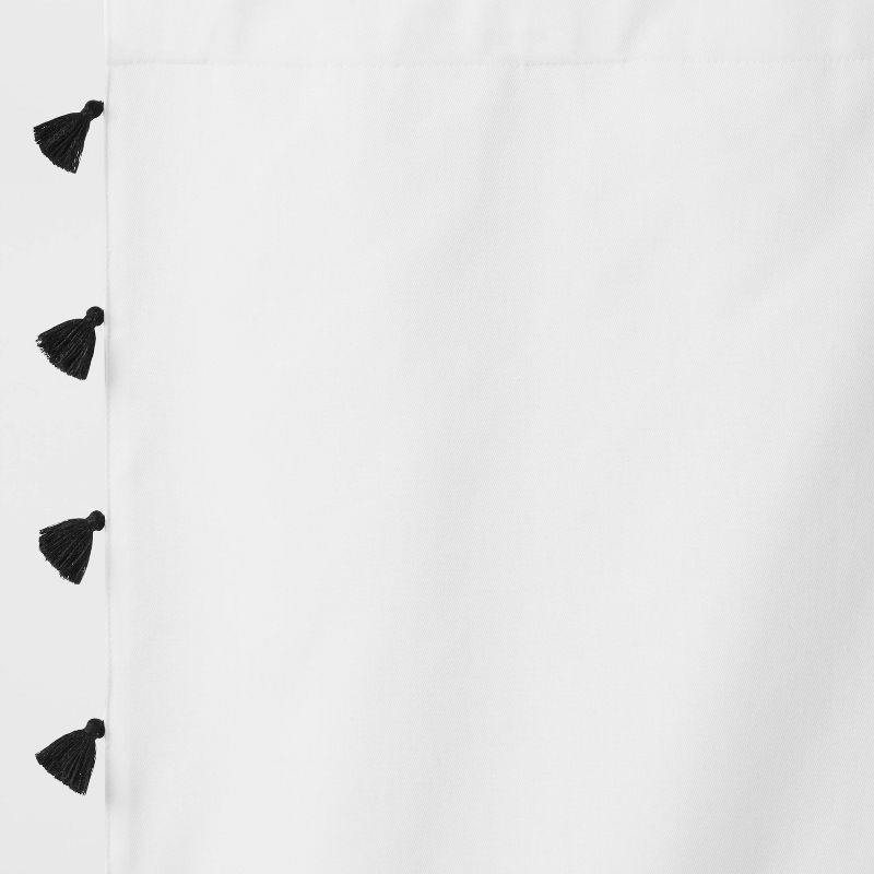 slide 3 of 5, 84" Blackout Tassel Kids' Curtain Panel White/Black - Pillowfort™: Noise Reduction, UV Protection, Energy Efficient, 1 ct