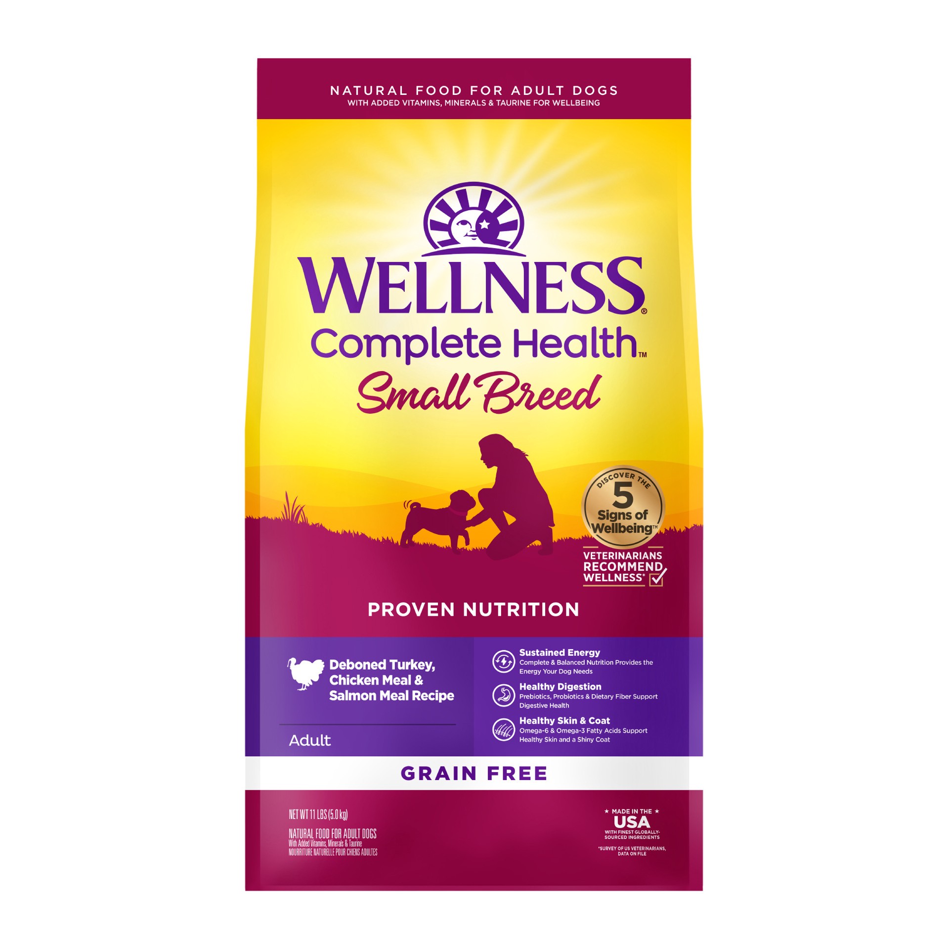 slide 1 of 5, Wellness Complete Health Natural Grain Free Dry Small Breed Dog Food, Turkey, Chicken & Salmon, 11-Pound Bag, 1 ct