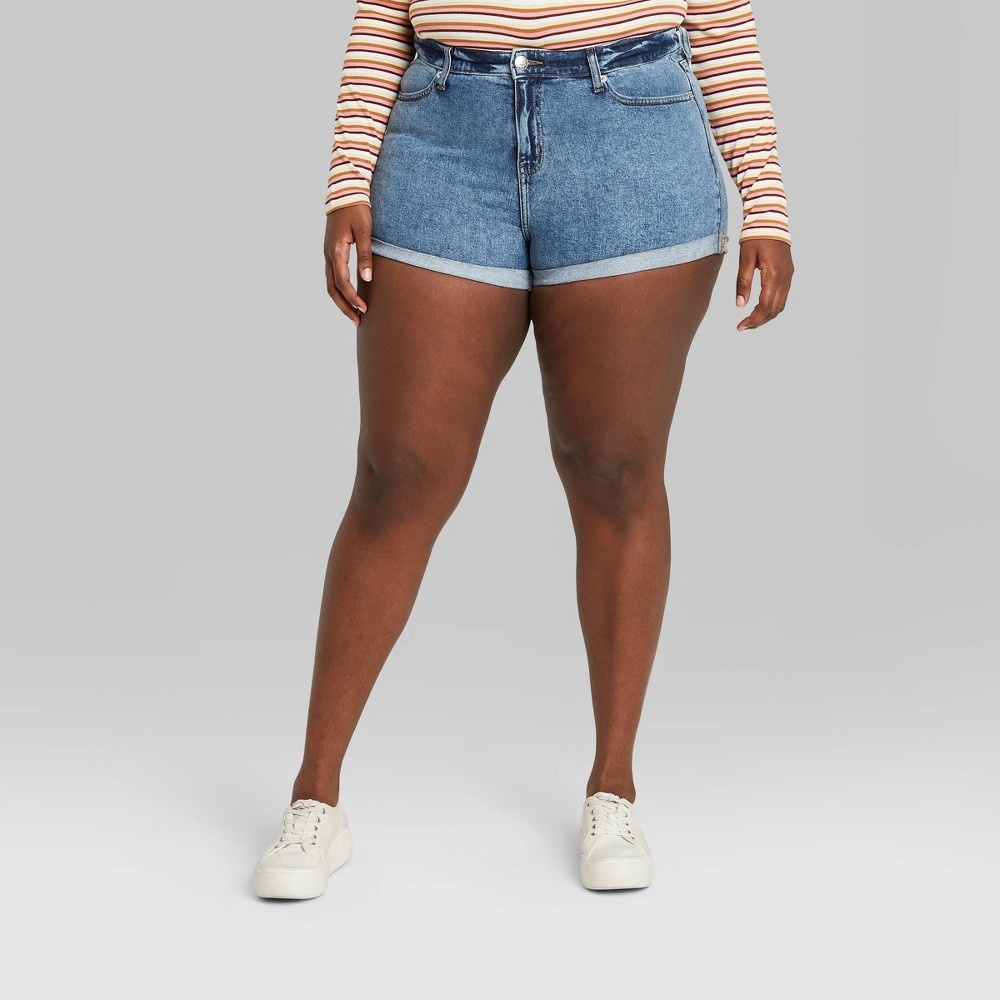 slide 2 of 3, Women's High-Rise Rolled Cuff Jean Shorts - Wild Fable Medium Wash 16, 1 ct