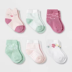 Baby Girls' 6pk Meadow Crew Socks - Cloud Island 0-6M