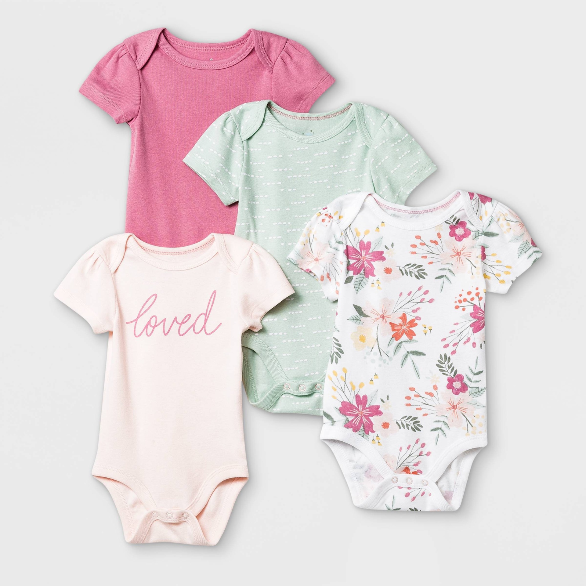 Baby Girls' 4pk Meadow Short Sleeve Bodysuit - Cloud Island Pink/White ...