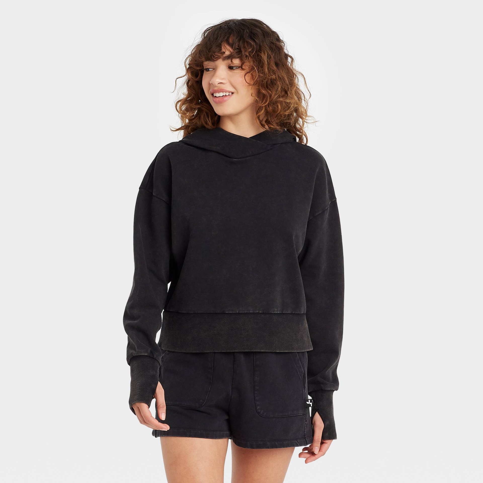 Women's French Terry Acid Wash Hoodie - JoyLab Black M 1 ct | Shipt