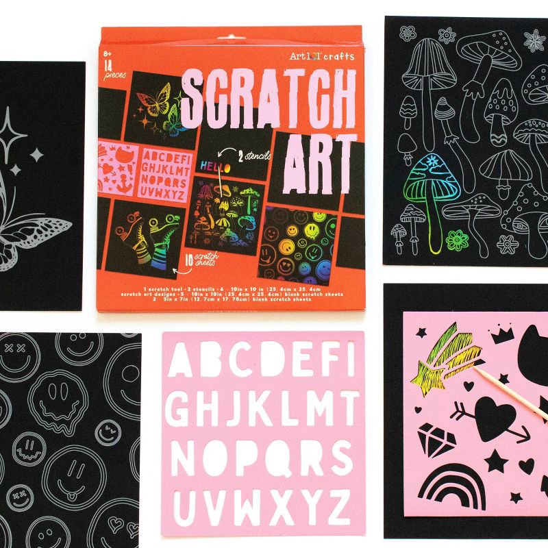 slide 3 of 8, 14pc Art 101 Crafts Scratch Art - DM Creations, 14 ct