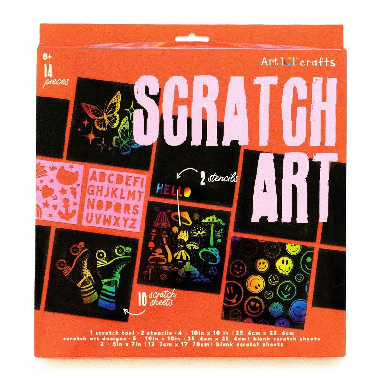 slide 1 of 8, 14pc Art 101 Crafts Scratch Art - DM Creations, 14 ct