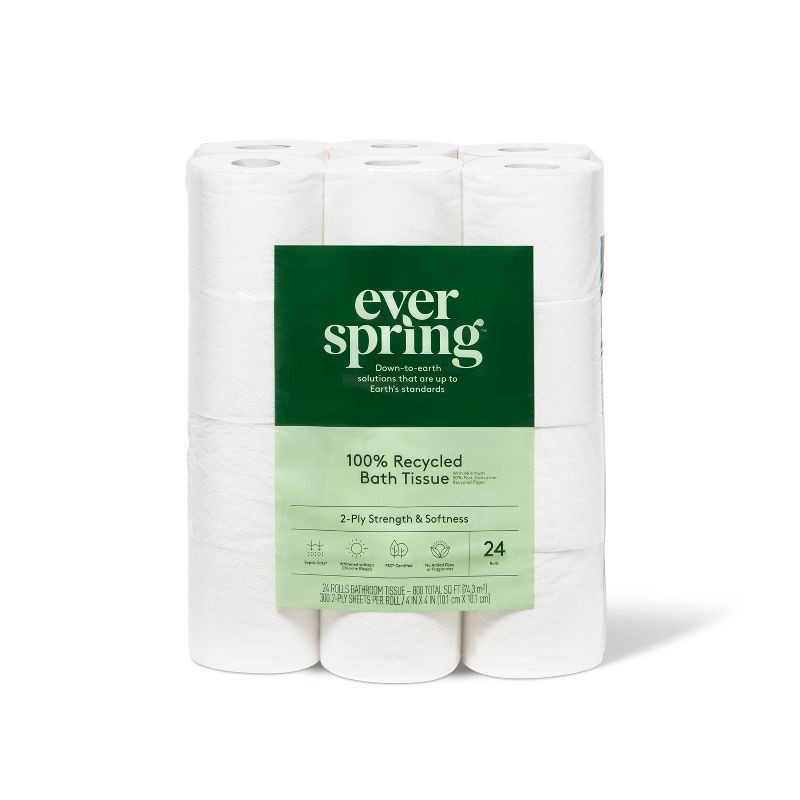 slide 1 of 3, 100% Recycled Toilet Paper - 24 Rolls - Everspring™, 24 ct