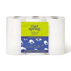 100% Recycled Toilet Paper - 12 Rolls - Everspring™