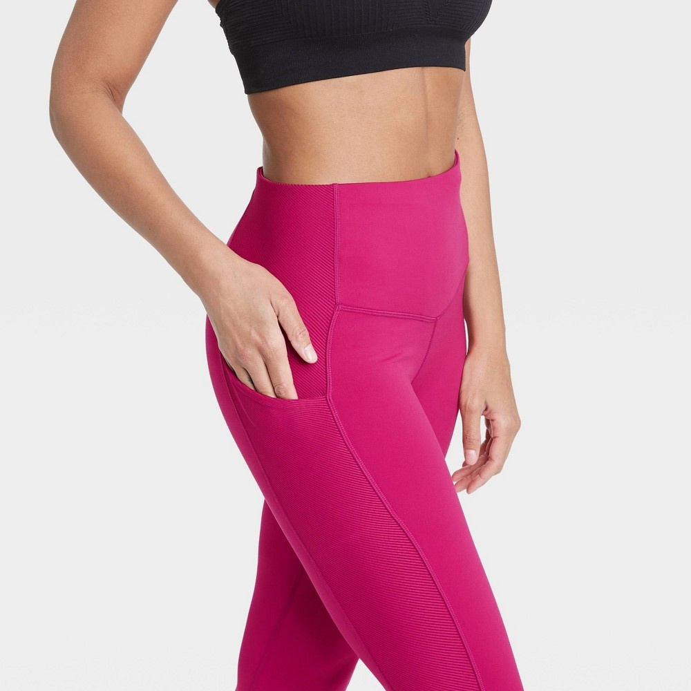 Women's Contour Flex High-Rise Ribbed 7/8 Leggings 24.5 - All in Motion  Cranberry XS 1 ct