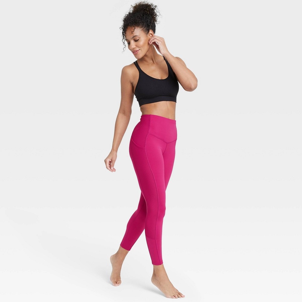 Women's Contour Flex High-Rise Ribbed 7/8 Leggings 24.5 - All in Motion  Cranberry XS 1 ct