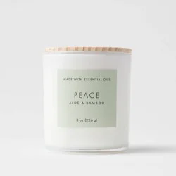 8oz Wood Lidded Glass Wellness Peace Candle - Threshold™: Aromatherapy, Meditation, Stress Relief