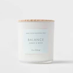 8oz Wood Lidded Glass Wellness Balance Candle - Threshold™: Palm & Paraffin Wax, Moss & Amber Scent, 43hr Burn Time