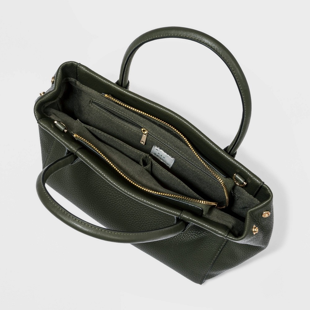 slide 3 of 3, Zip Closure Satchel Handbag - A New Day Green, 1 ct