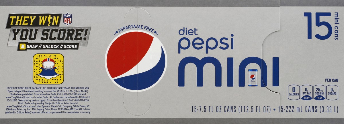 slide 4 of 6, Pepsi Diet Pepsi Mini-Cans - 15 ct; 7.5 fl oz, 15 ct; 7.5 fl oz