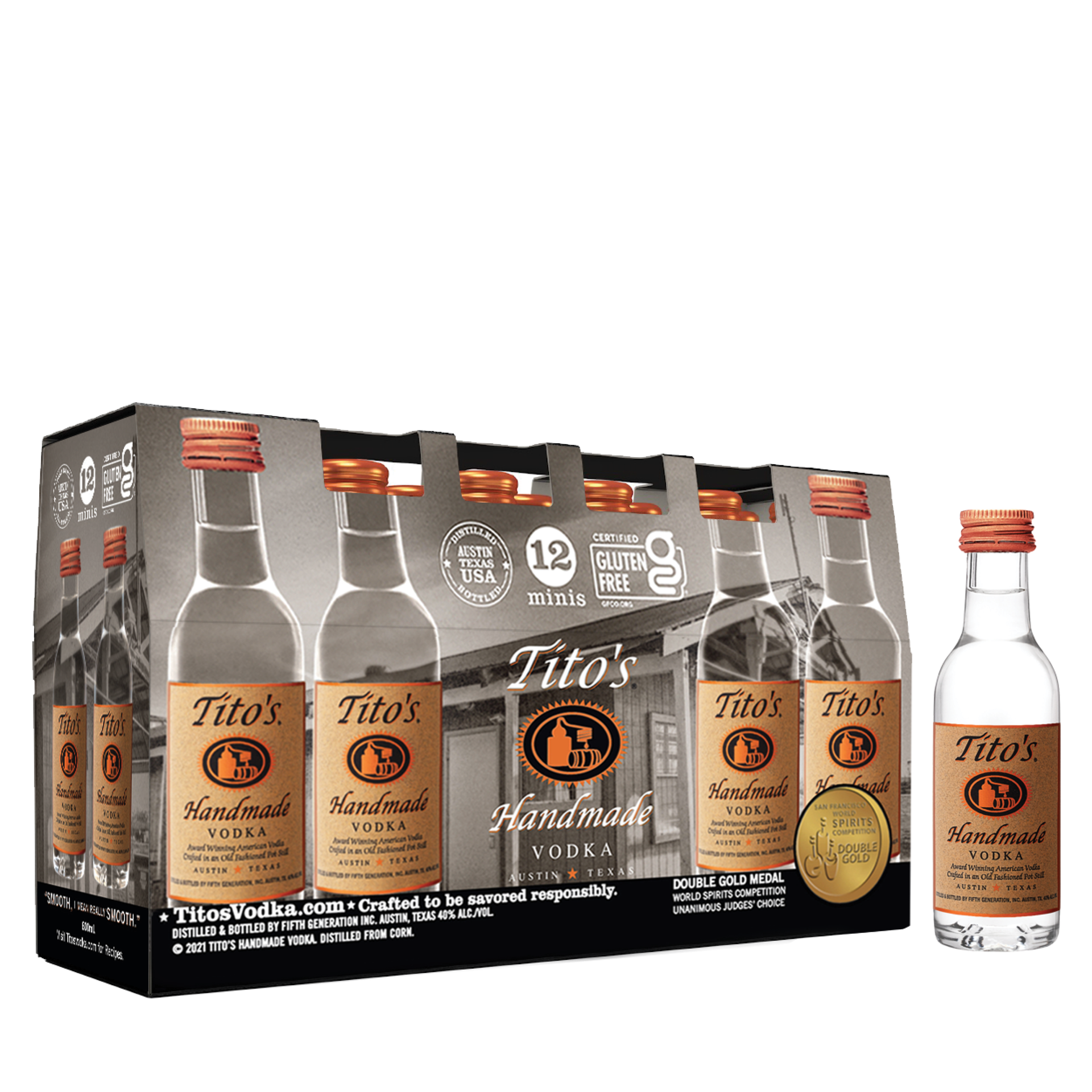 slide 1 of 6, Tito's Handmade Vodka, 12 pack of 50 mL, 600 ml