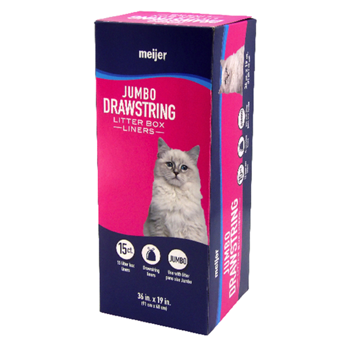 slide 1 of 1, Meijer Jumbo Drawstring Litter Box Liners, 36 In X 19 In, 15 Ct, 15 ct