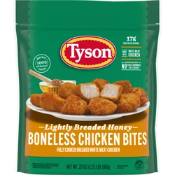 Tyson Frozen Lightly Breaded Honey Boneless Chicken Bites, 20 oz