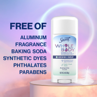 slide 9 of 29, Secret Whole Body Aluminum-Free Dry Feel Stick +Absorbs Sweat, Deodorant Stick for Women, Light & Fresh Scent, 2.4oz, 2.4 oz