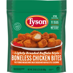 Tyson Frozen Lightly Breaded Buffalo Style Boneless Chicken Bites, 20 oz