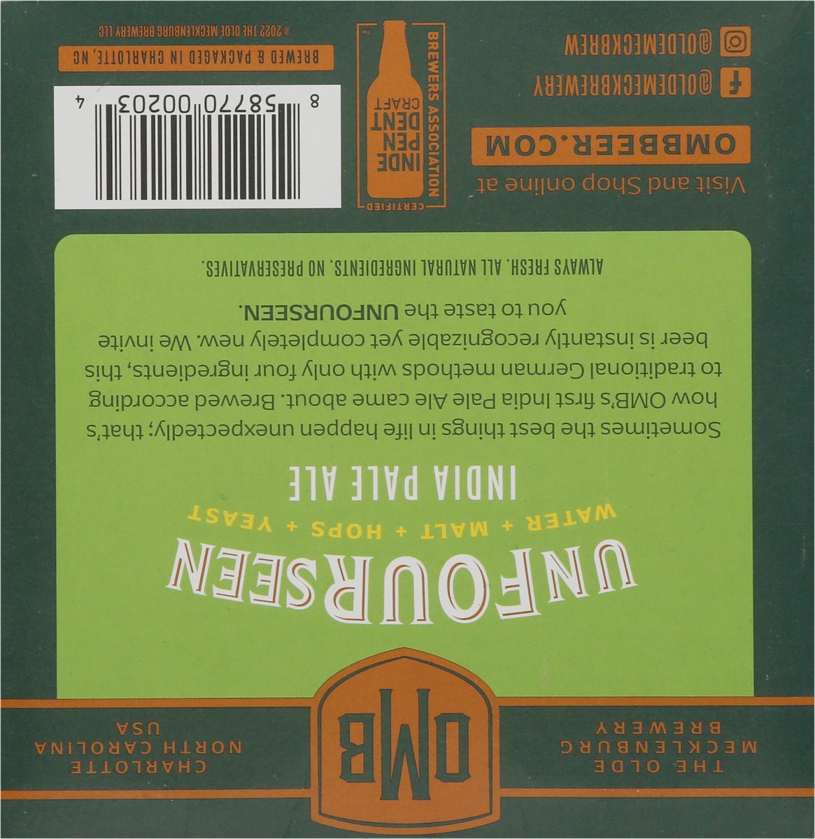 slide 8 of 9, The Olde Mecklenburg Brewery India Pale Ale UnFourSeen Beer 4 - 16 oz Cans, 4 ct