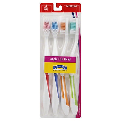 slide 1 of 1, Hill Country Fare Angle Full Head Medium Toothbrushes, 4 ct