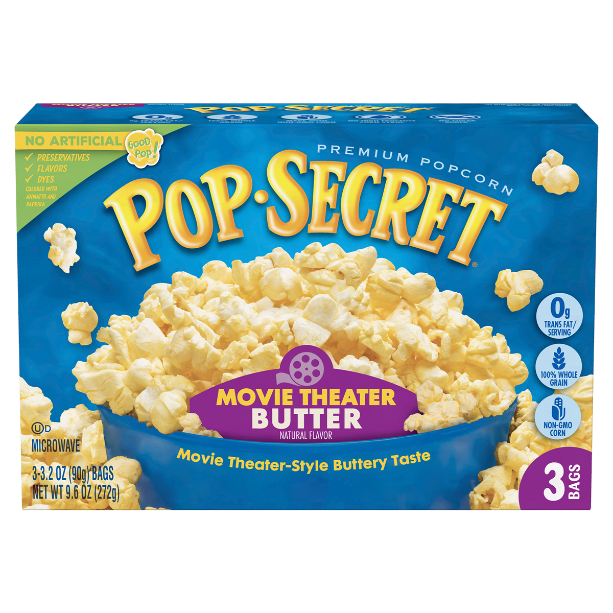 slide 1 of 8, Pop-Secret Movie Theater Butter Popcorn, 3 ct; 9.6 oz