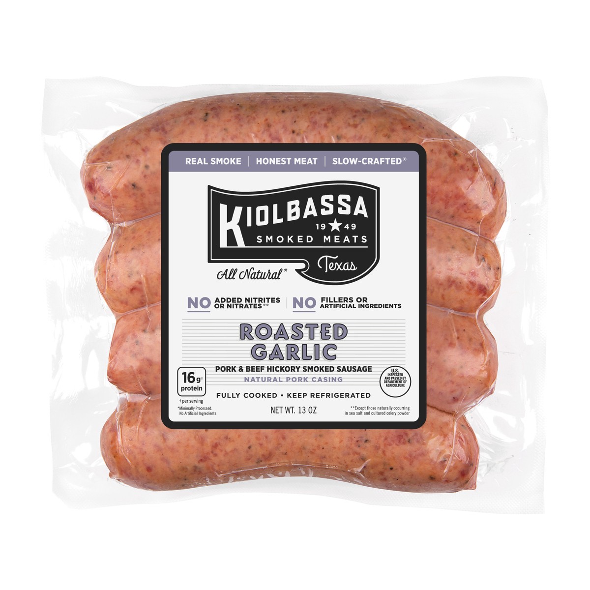 slide 1 of 1, Kiolbassa Roasted Garlic Smoked Sausage, 13 oz