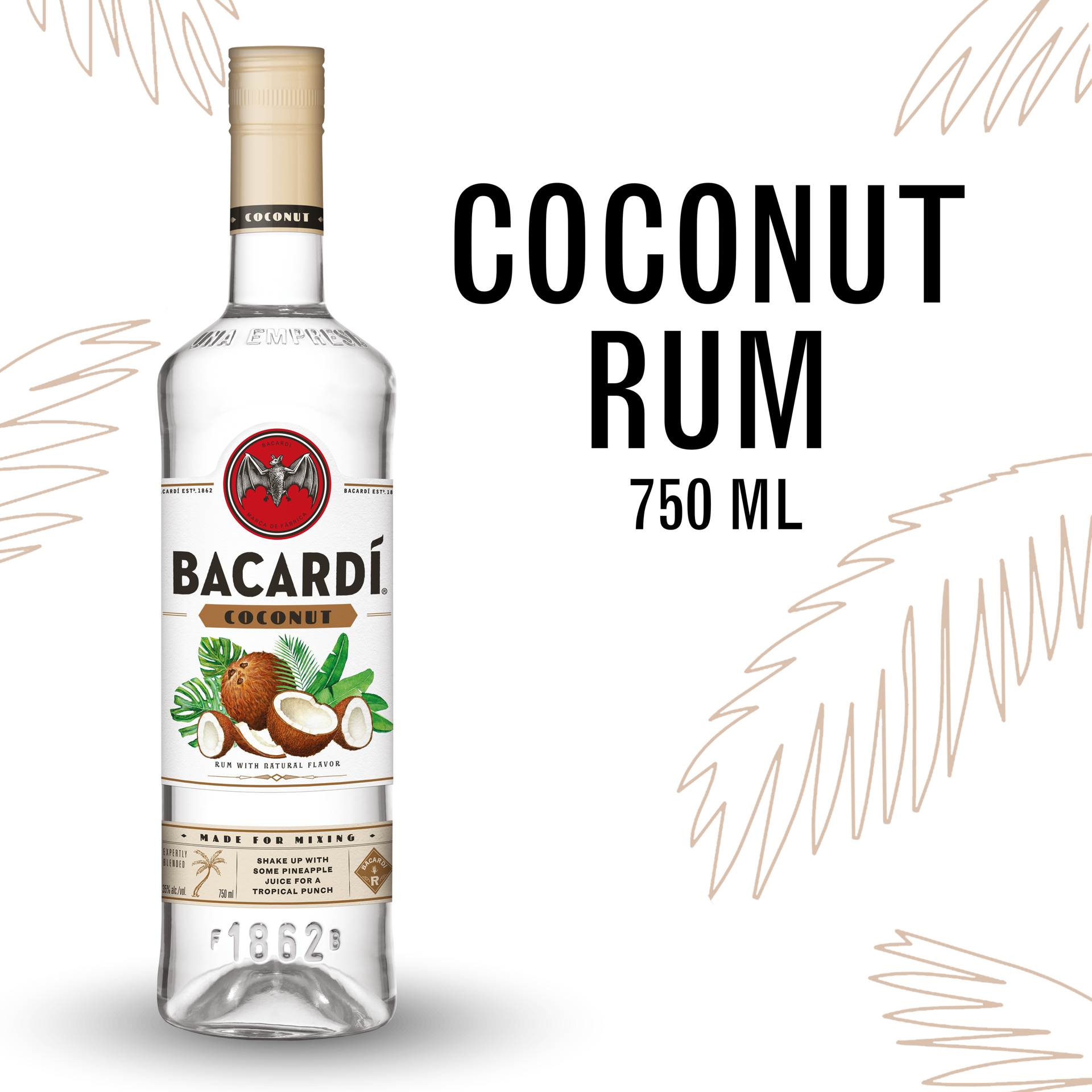 slide 1 of 5, Bacardí Bacardi Coconut Rum, Gluten Free 35% 75Cl/750Ml, 750 ml
