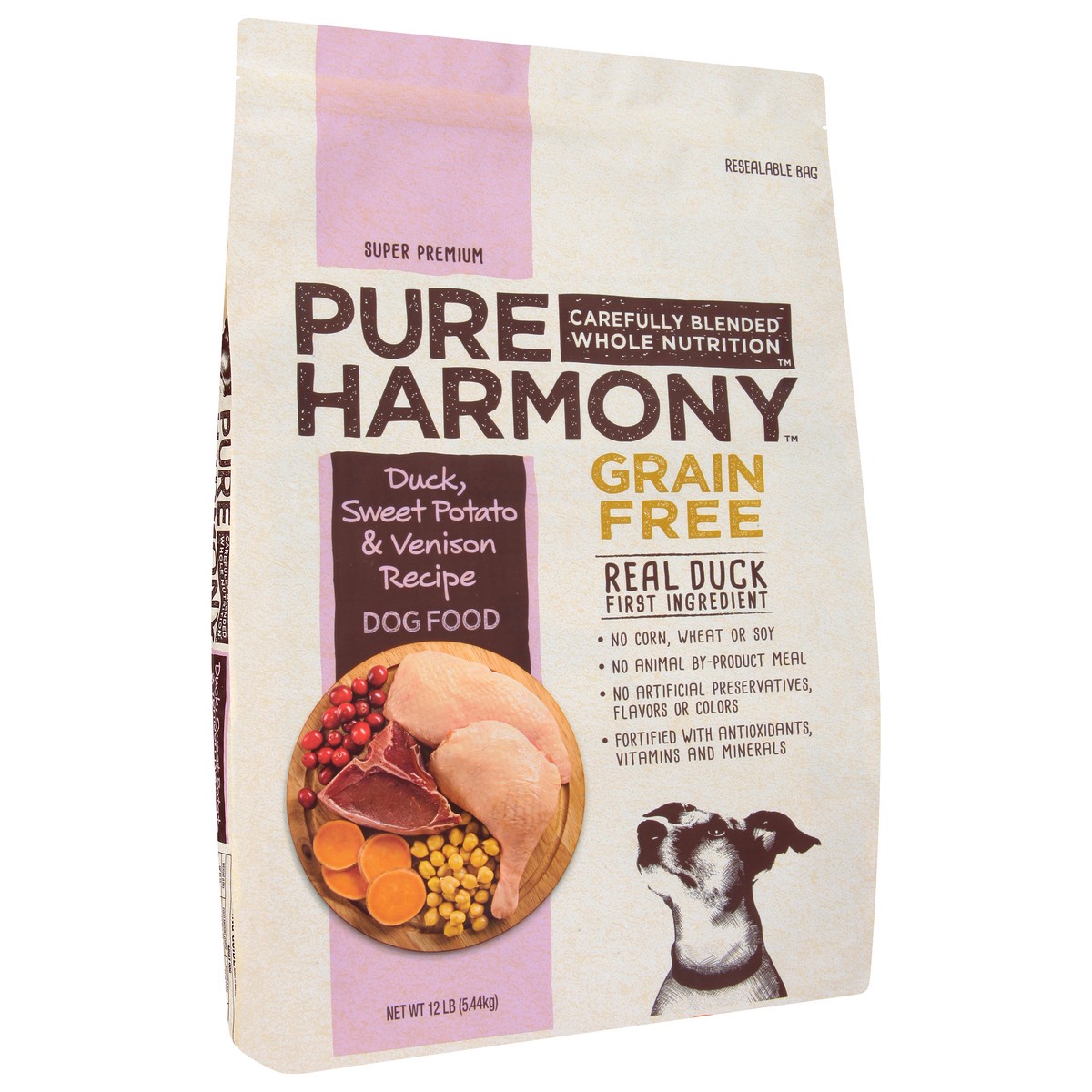 slide 3 of 10, Pure Harmony Super Premium Grain Free Duck, Sweet Potato & Venison Recipe Dog Food 12 lb, 12 lb