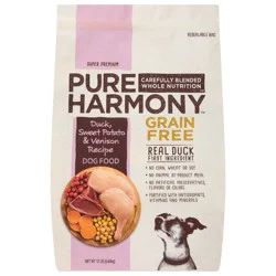 Pure Harmony Super Premium Grain Free Duck, Sweet Potato & Venison Recipe Dog Food 12 lb