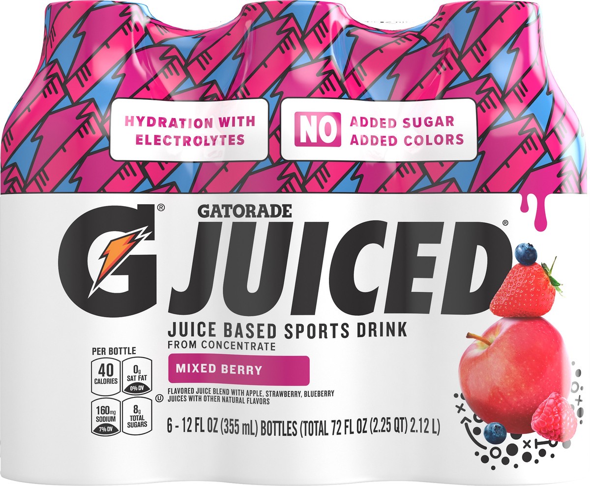 slide 2 of 2, Gatorade Juiced Juice Based Mixed Berry Sports Drink 6 ea, 6 ct