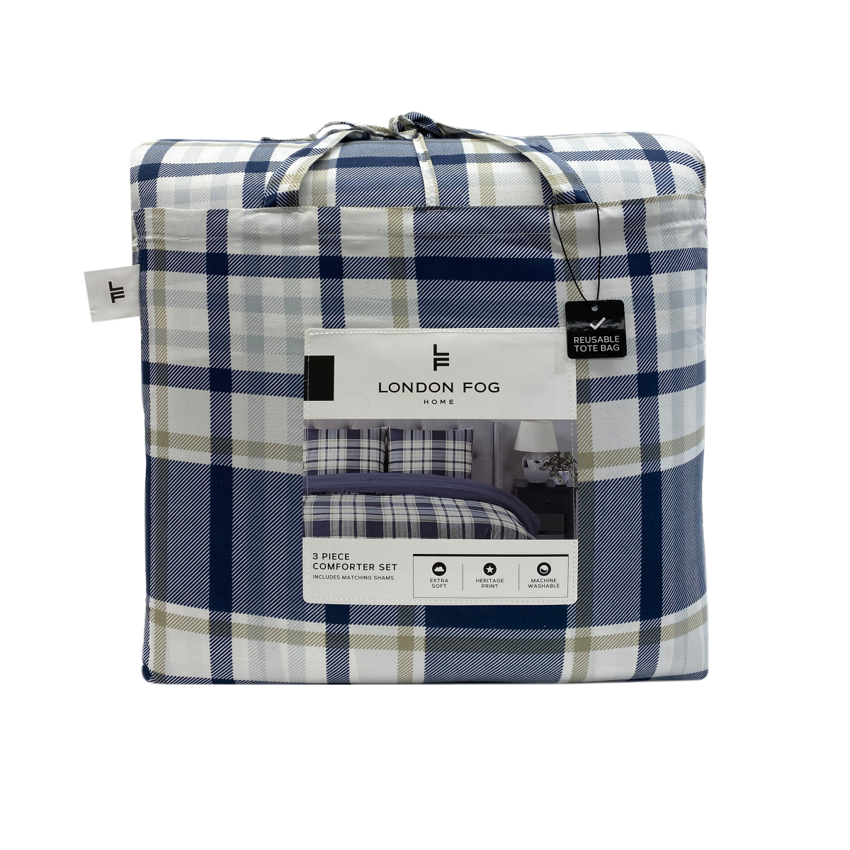 slide 1 of 21, London Fog 3pc Comforter Set F/Q Navy Plaid, 3 ct