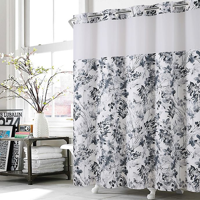 slide 1 of 1, Hookless Watercolor Floral Shower Curtain - Black/White, 1 ct
