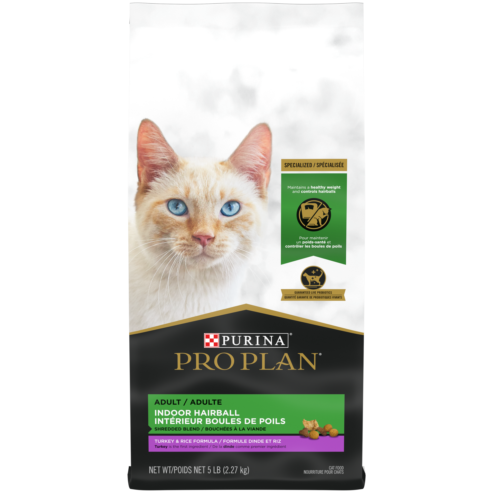 slide 1 of 2, Pro Plan Purina Pro Plan Hairball Management, Indoor Cat Food, Shredded Blend Turkey and Rice Formula, 5 lb