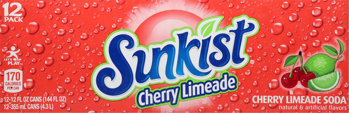 slide 2 of 14, Sunkist Cherry Limeade Soda 12 - 12 fl oz Cans, 12 ct; 12 fl oz